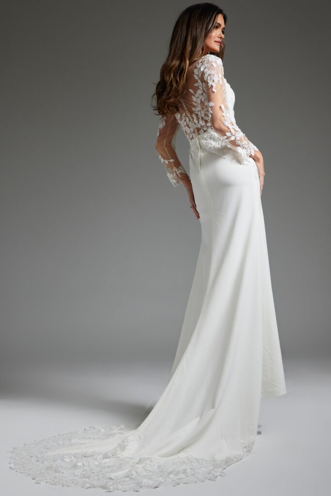 Ivory Long Sleeve Sheath Bridal Dress JB42297