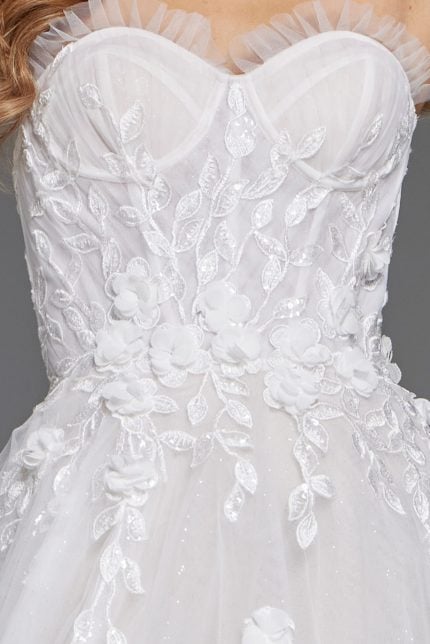 zoomed picture of a floral wedding dress with sweetheart neckline JB42485