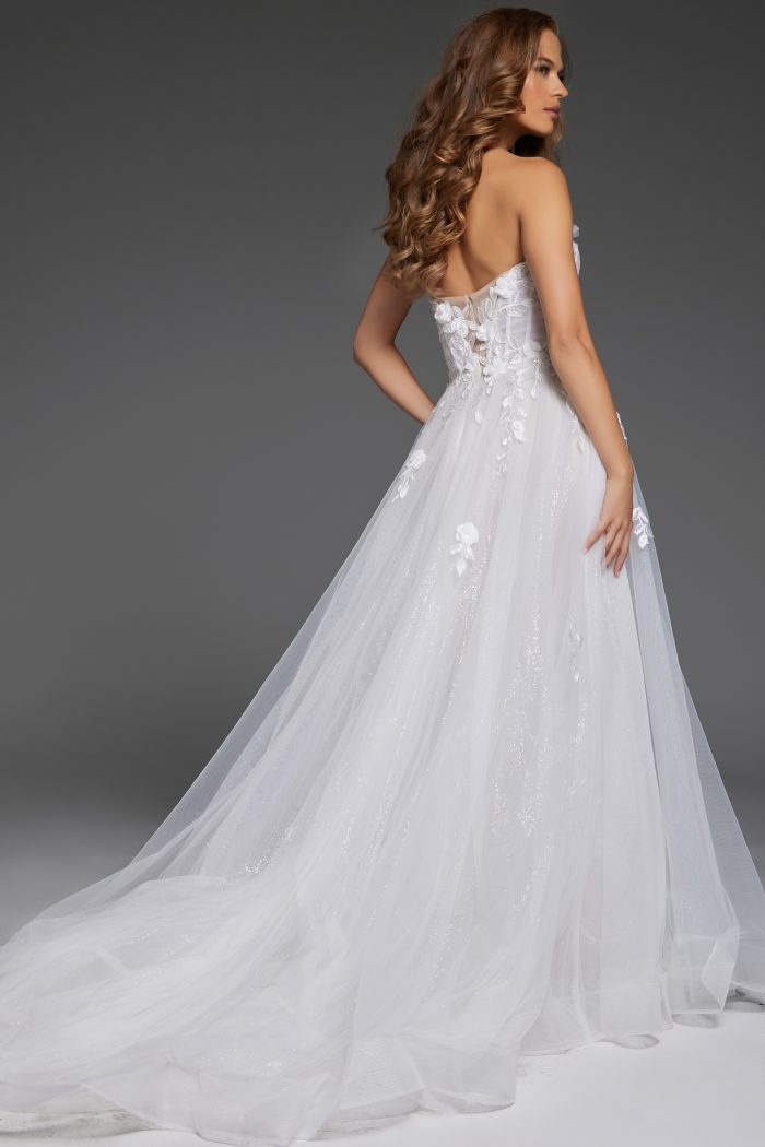 Stylish strapless bridal gown with modern floral accents JB42485