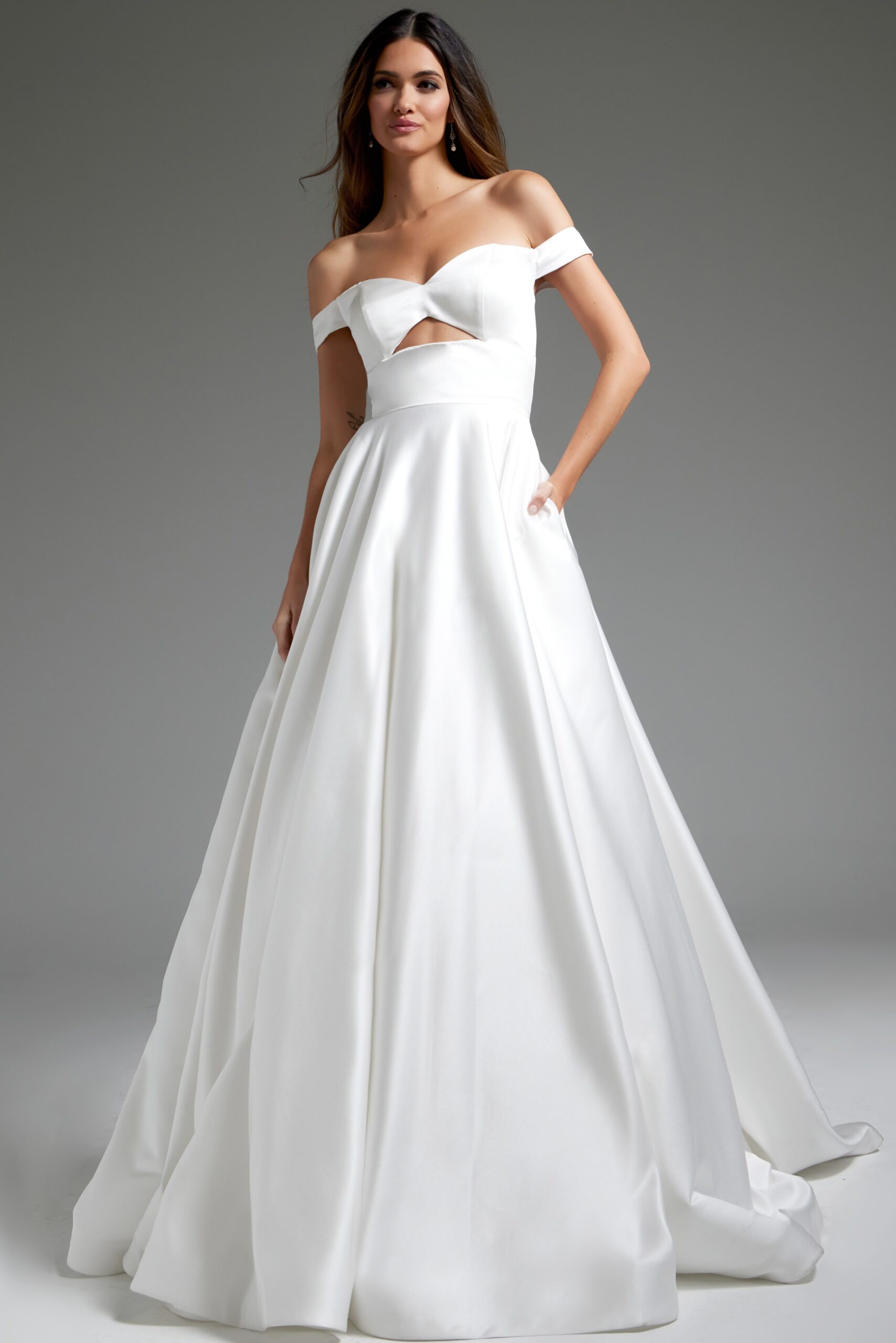 Off White Front Cut Out A Line Bridal Dress JB42626