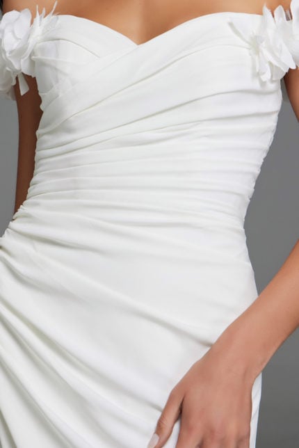 ruched bodice off the shoulder wedding dress JB43323