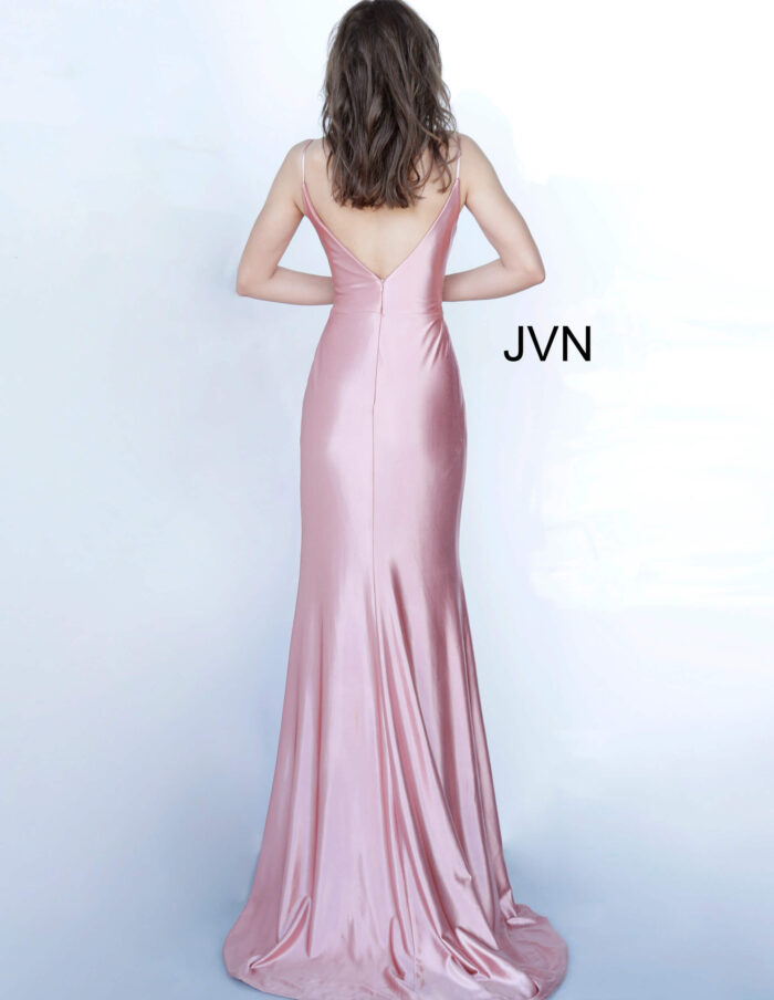 Model wearing 03104 Teal Cowl Neck High Slit Prom Dress