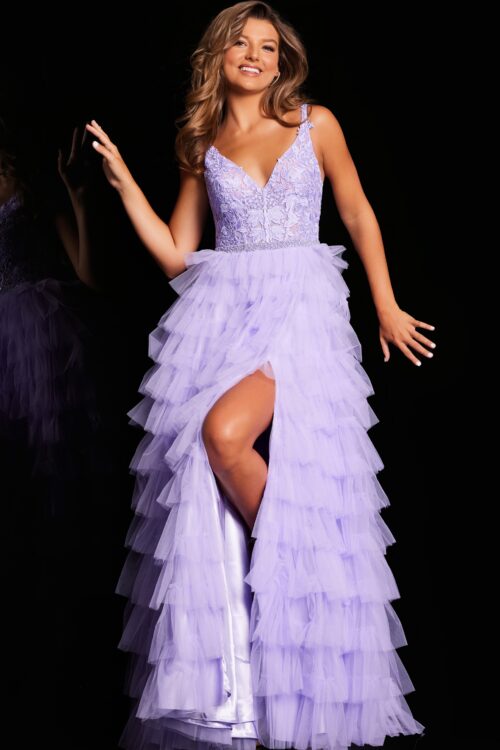 Model wearing Lilac Embellished Bodice Formal Ballgown 37001