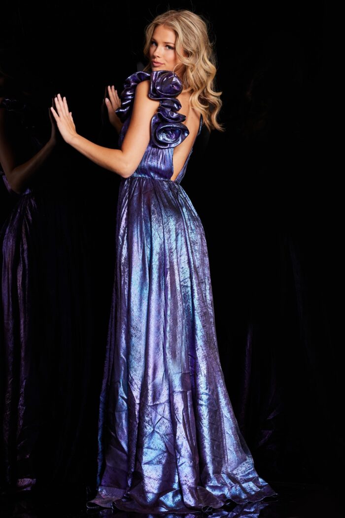 Model wearing Purple V Neckline A line Dress 37453