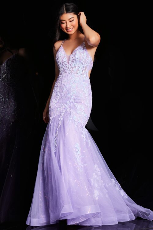 Model wearing Lilac Mermaid Cut Out Dress 37487