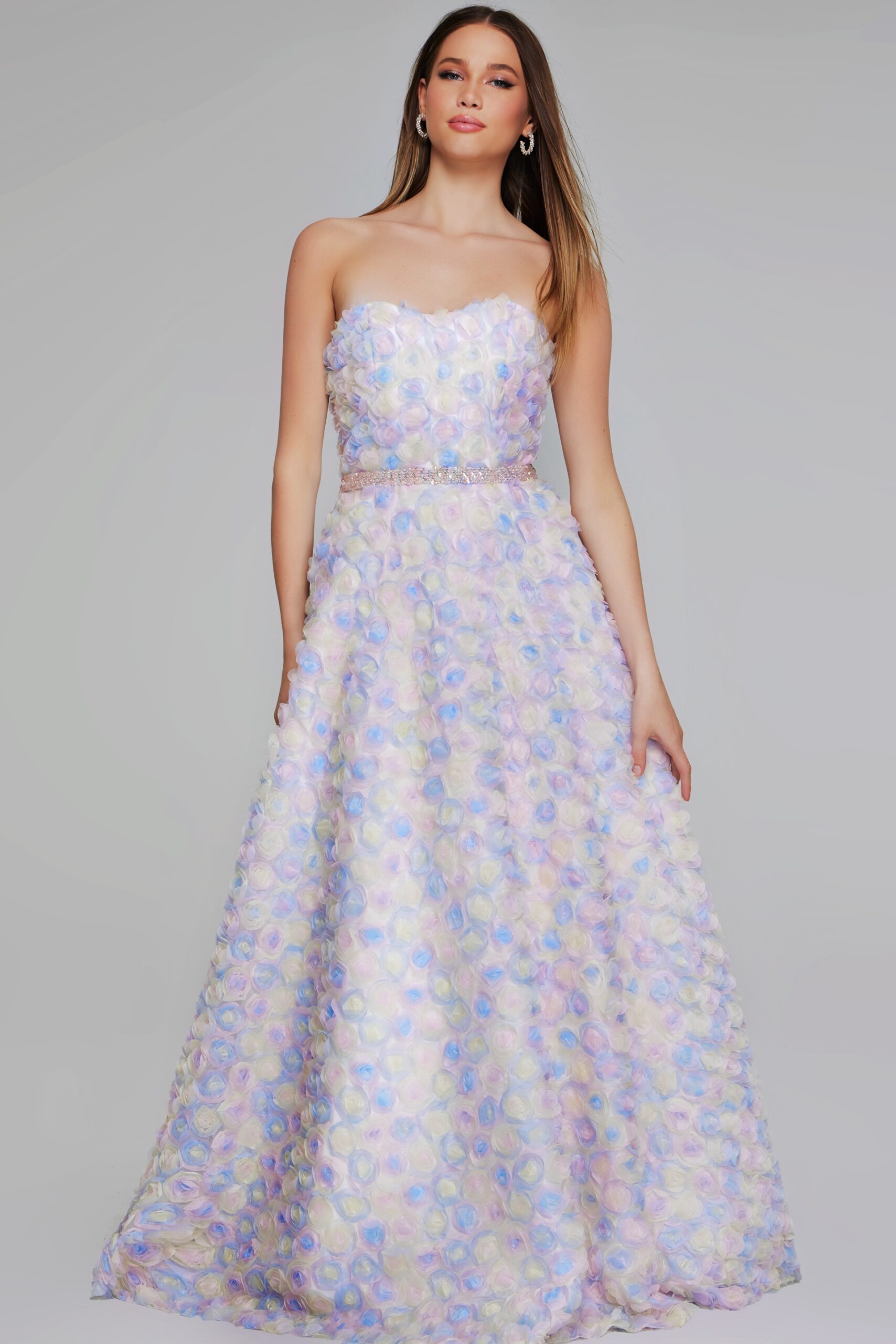 Model wearing Enchanting Strapless Pastel Gown K05939