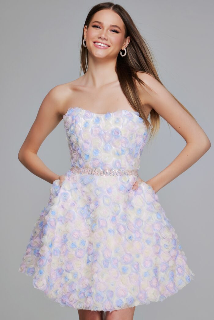 Model wearing Playful Strapless Pastel Dress K05940