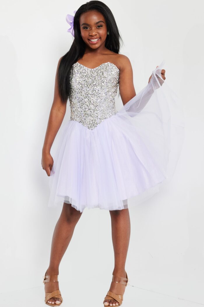 Model wearing Lilac Fit and Flare Tulle Embellished Dress K22231