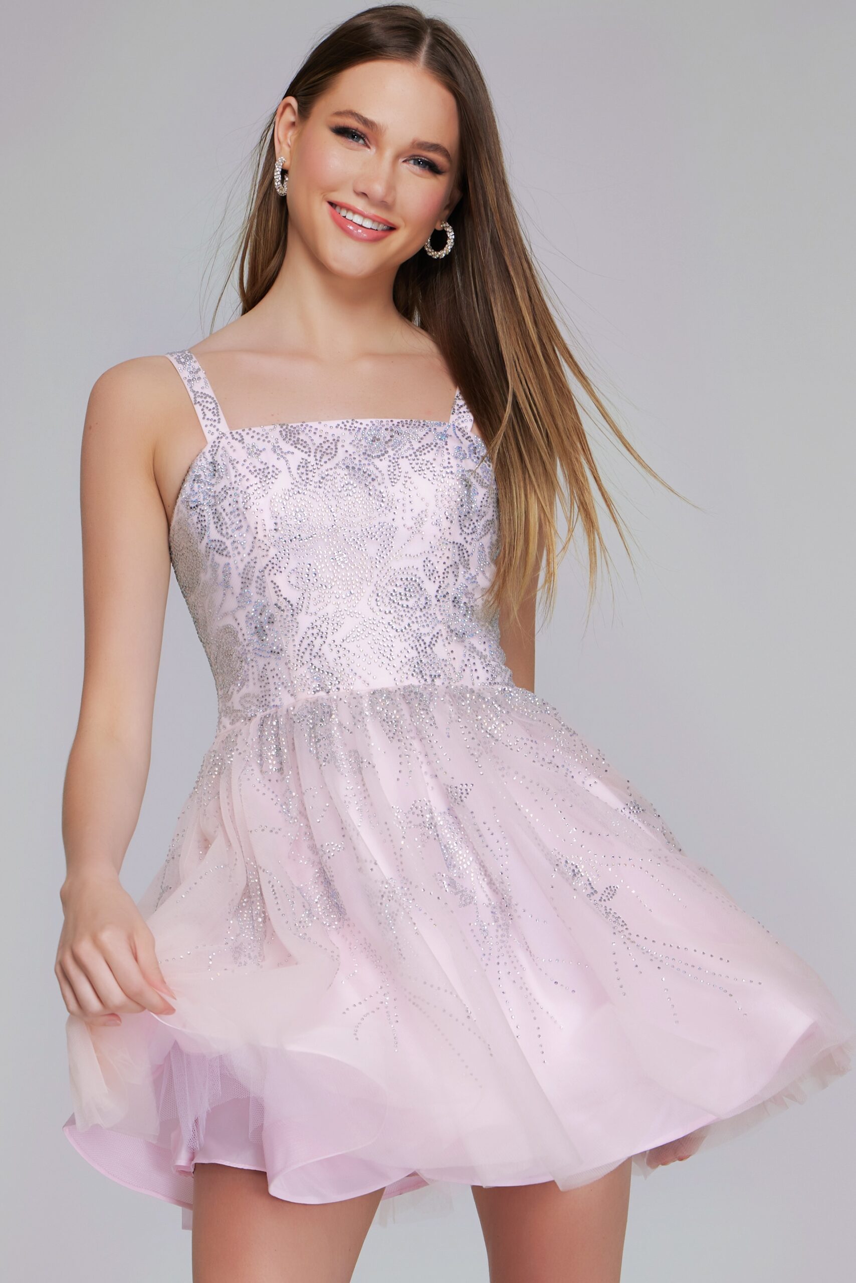 Pale Pink Embroidered Tulle Mini Dress K22943