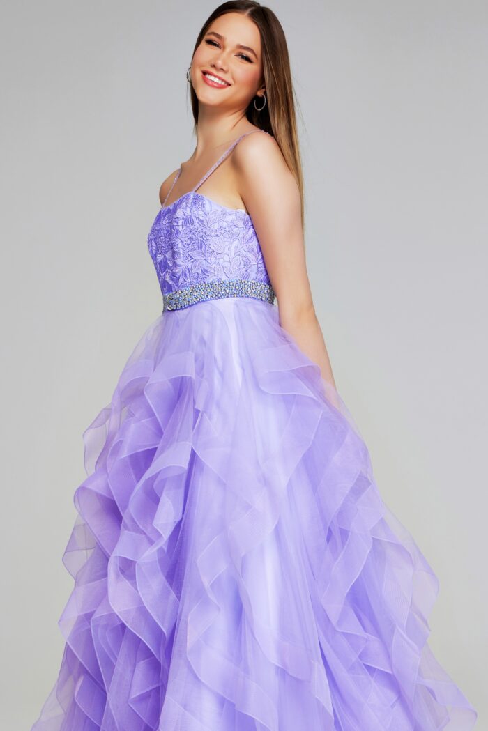 Model wearing Enchanting Lilac Ruffled Ball Gown K23519