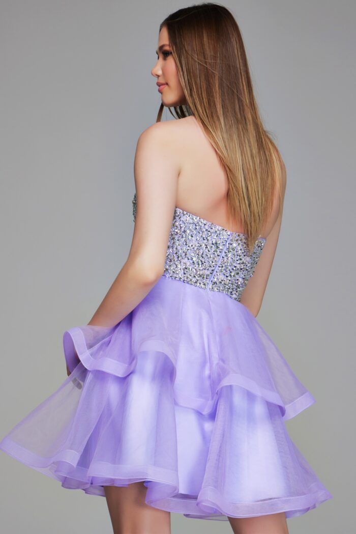 Model wearing Sparkling Lavender Sequin Mini Dress K23666