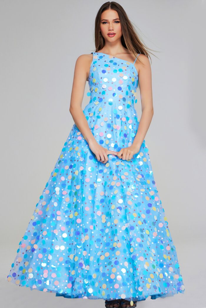 Model wearing Light Blue Polka Dot Tulle Gown K23877