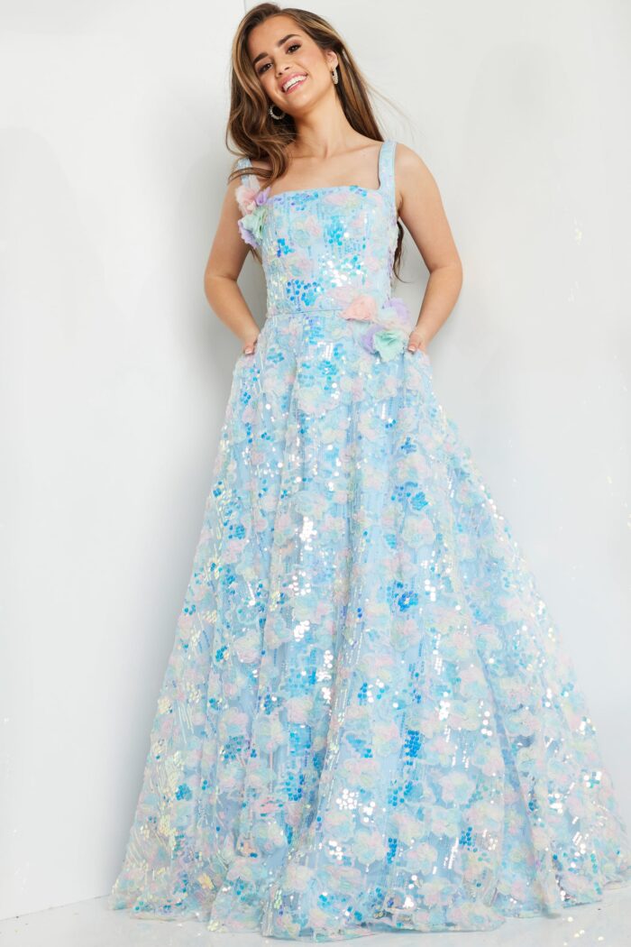 Model wearing Multi Floral Long Dress K23955