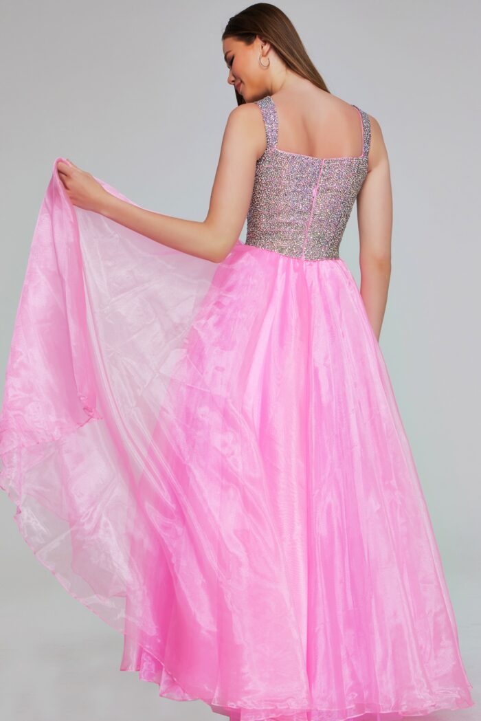 Model wearing Hot Pink Beaded Bodice Ball Gown K38261