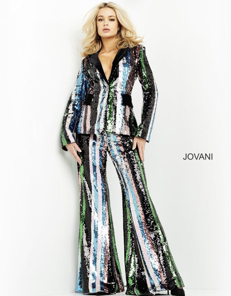 Jovani M02942 Multi Sequin Two Piece Contemporary Pant Suit - Jovani