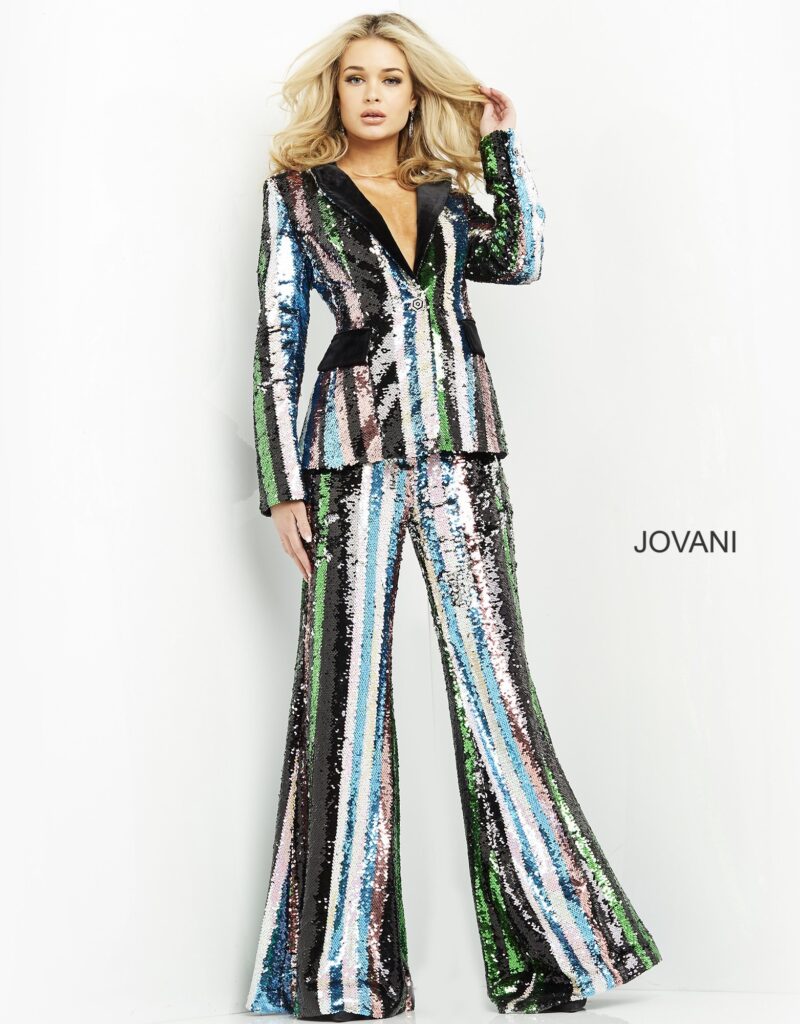 Jovani M02942 Multi Sequin Two Piece Contemporary Pant Suit - Jovani