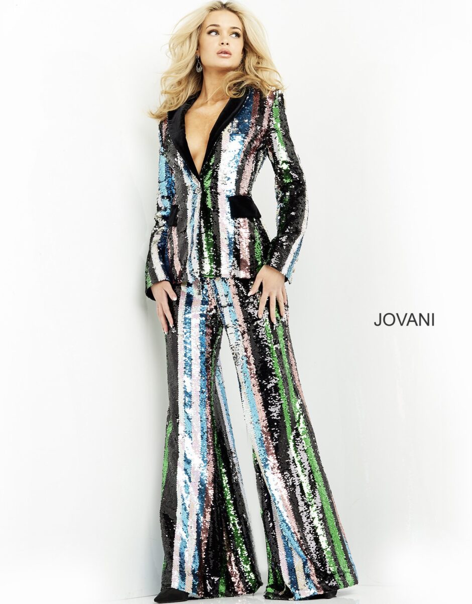 Jovani M02942 Multi Sequin Two Piece Contemporary Pant Suit - Jovani