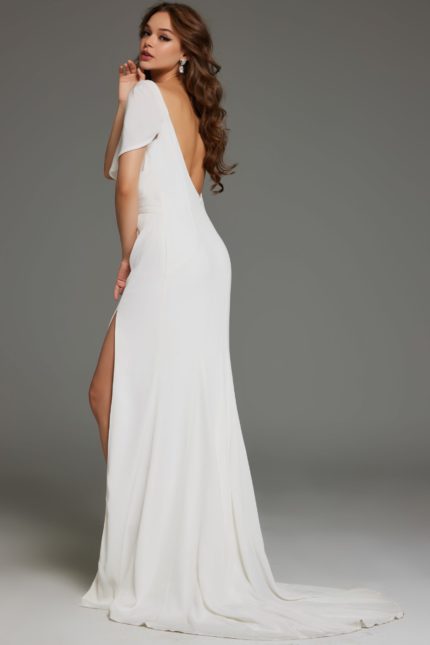 Model wearing Jovani S04820 back view with low cut back