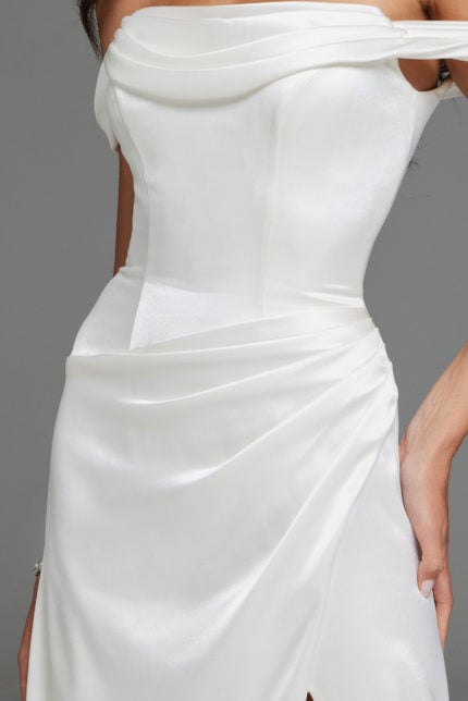 satin wedding dress with ruched bodice S59780