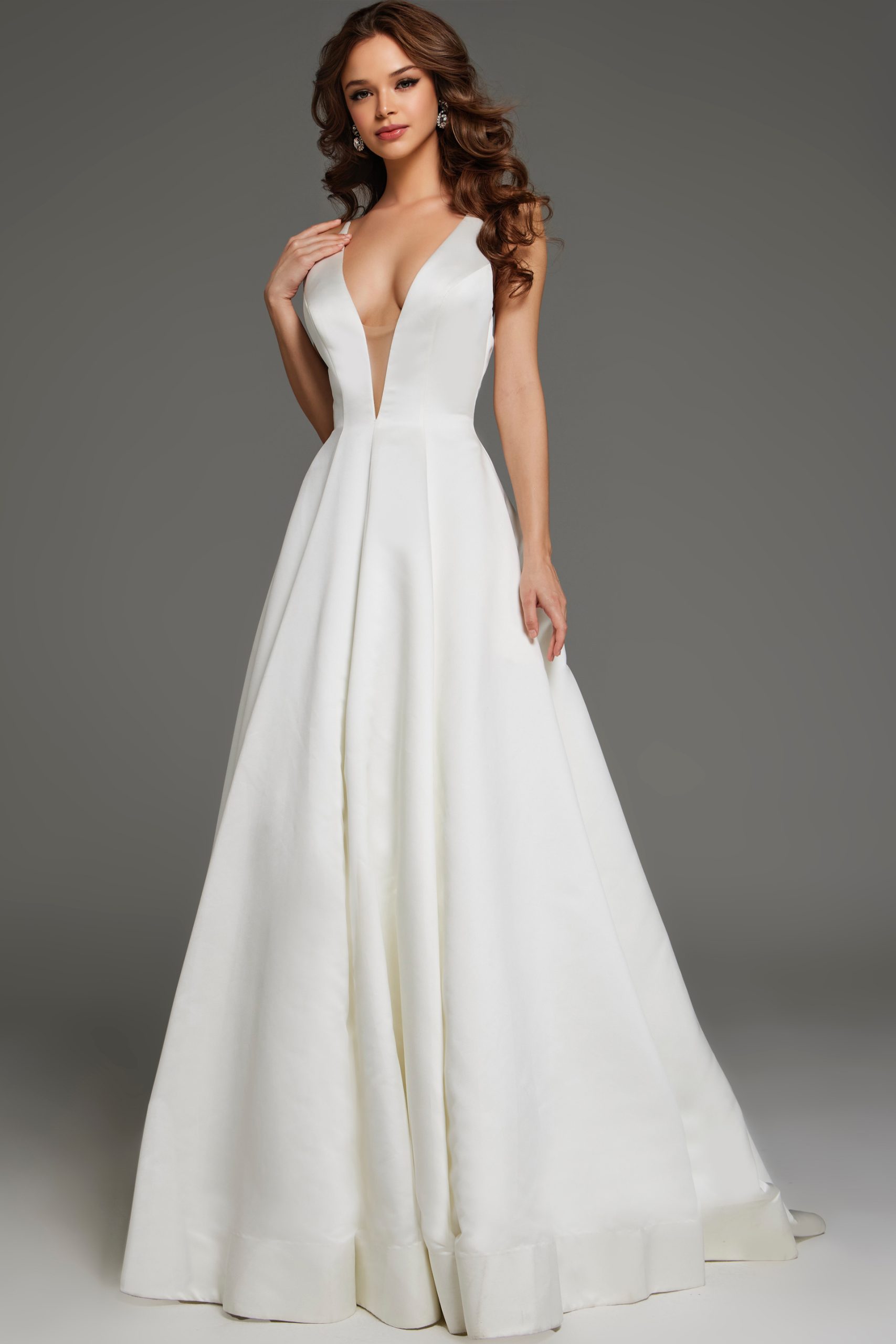 Elegant V Neckline A Line Gown with Pleated Skirt S62445