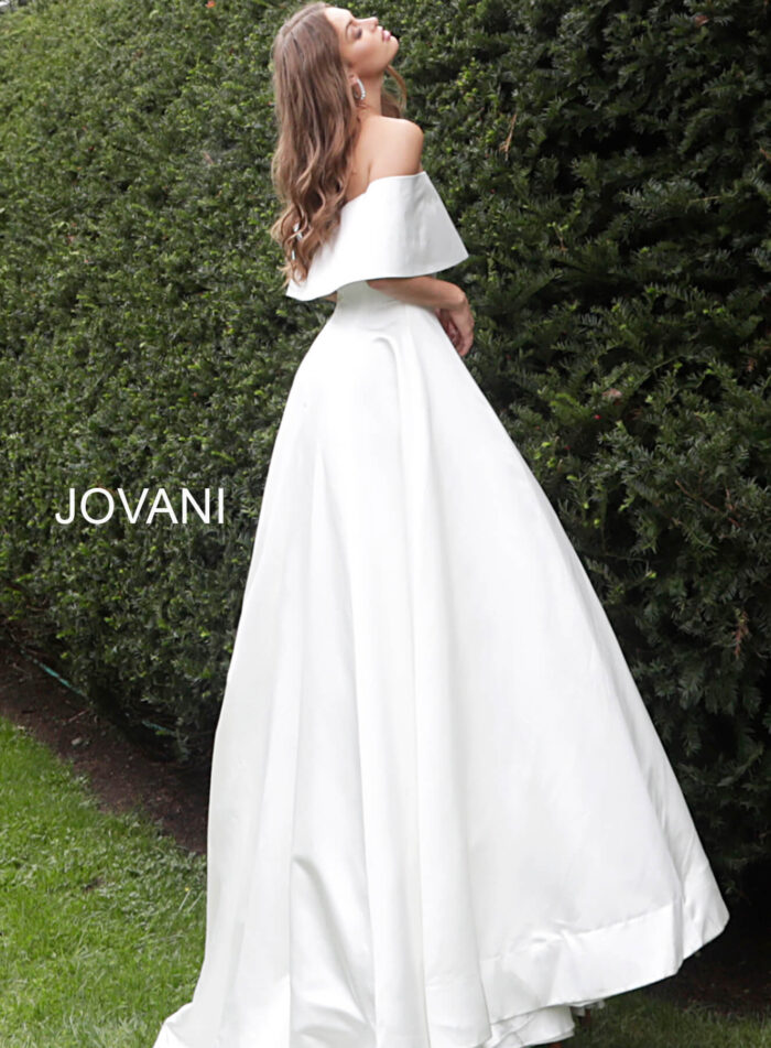 Model wearing Jovani S68287 Off White Silk Wedding Gown