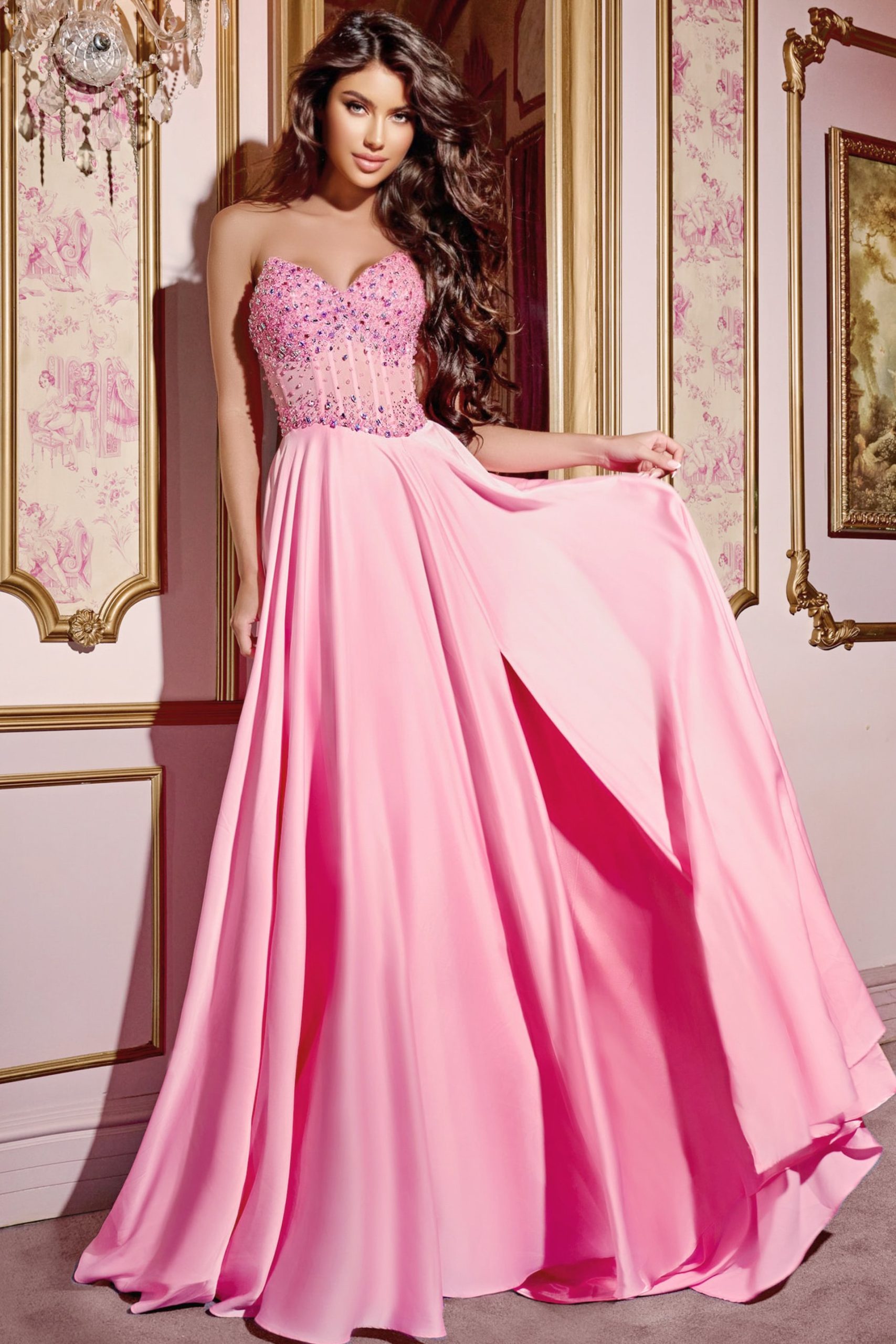 Sweetheart Embellished Bodice Gown with Flowing Skirt D6021