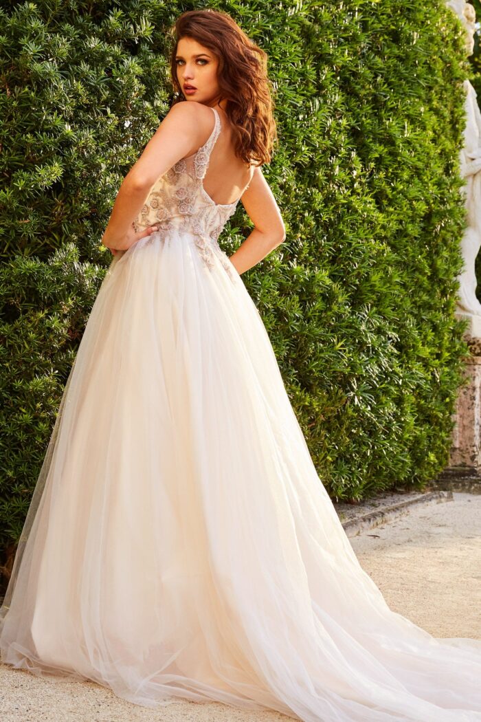 Model wearing JB05781 Ivory Blush Embellished Bodice Wedding Ballgown