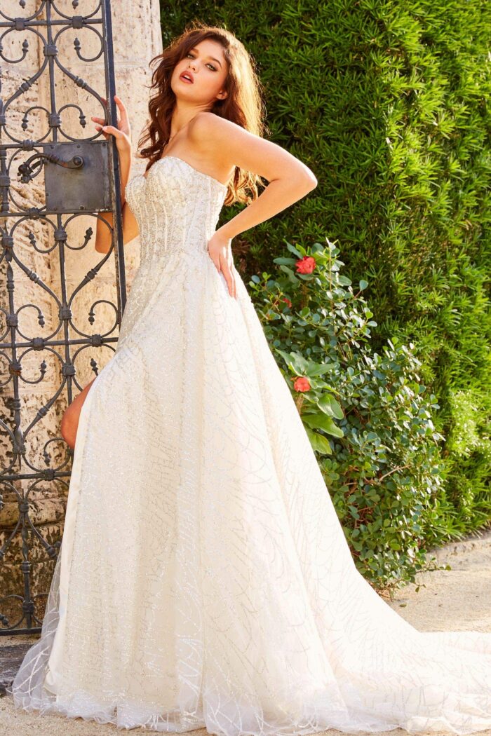 Model wearing JB07578 Ivory Strapless Sweetheart Bridal Gown